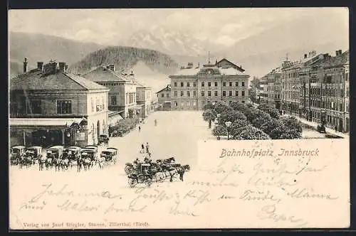 AK Innsbruck, Bahnhofplatz aus der Vogelschau