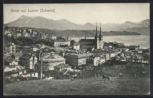 AK Luzern, Teilansicht mit Rundbau und Kirche