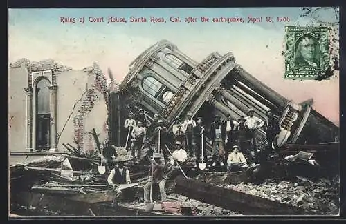 AK Santa Rosa, CA, Earthquake 1906, Ruins of Court House