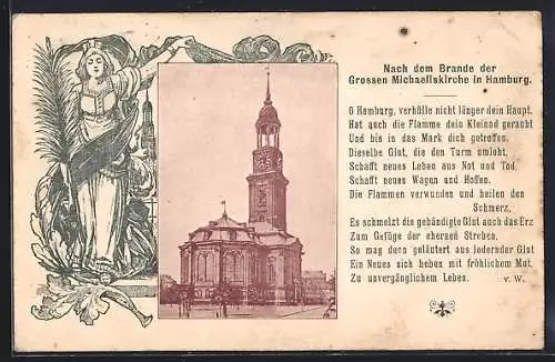 AK Hamburg-Neustadt, Grosse Michaeliskirche nach dem Brande