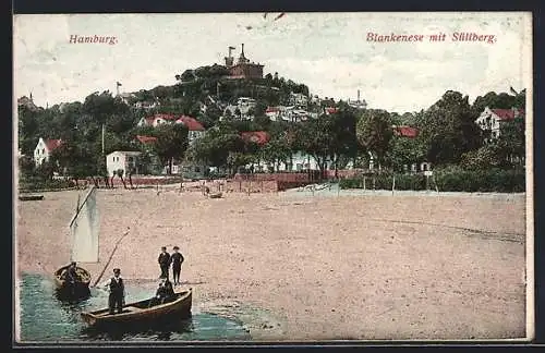 AK Hamburg-Blankenese, Blick vom Strand auf den Süllberg