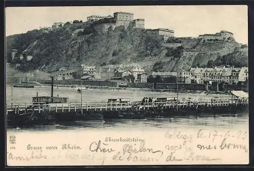 AK Koblenz, Blick zur Festung Ehrenbreitstein, Rheinpartie