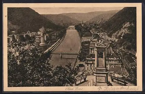 AK Bad Ems, Ortsansicht mit Denkmal und Brücken aus der Vogelschau