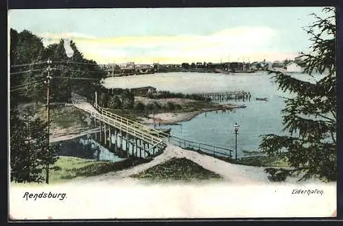 AK Rendsburg, Eiderhafen aus der Vogelschau