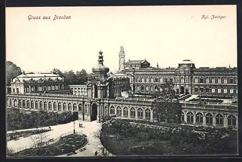 AK Dresden, Kgl. Zwinger aus der Vogelschau