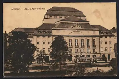 AK Dresden, Kgl. Schauspielhaus mit Strassenbahn