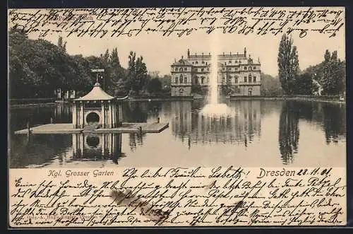 AK Dresden, Grosser Garten, Palais vom Wasser aus