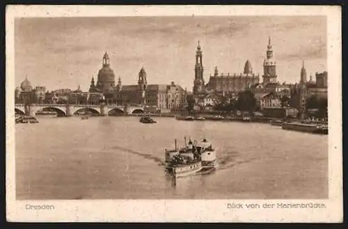 AK Dresden, Stadtpanorama von der Marienbrücke aus