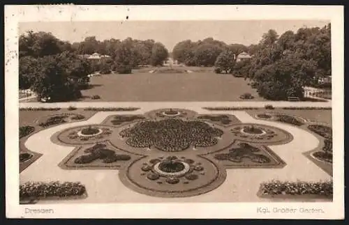 AK Dresden, Grosser Garten, Zierbeete aus der Vogelschau