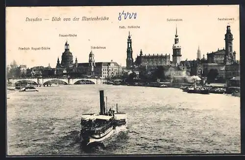 AK Dresden, Panorama von der Marienbrücke aus