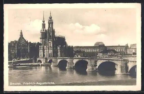 AK Dresden, Friedrich-Augustbrücke mit Stadtpanorama