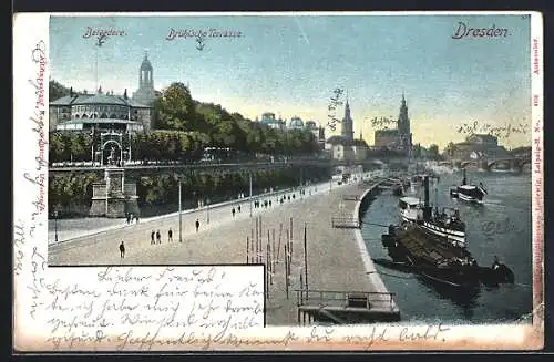 AK Dresden, Brühl`sche Terrasse mit Belvedere