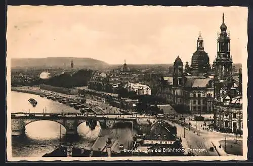 AK Dresden, Blick v. d. Brühl`schen Terrasse