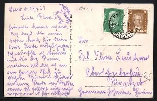 AK Dresden, Ortsansicht mit Strasse, Brücke, Bastei-Schlosschen u. Ital. Dörfchen