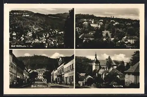 AK Bad Gottleuba i. Sa., Sanatorium, Ernst-Thälmann-Strasse, Petrikirche, Ortsansicht