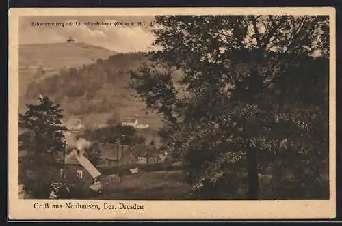 AK Neuhausen /Dresden, Ortsansicht mit Schwartenberg