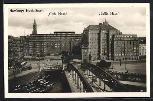 AK Hamburg-Kontorhausviertel, Chile-Haus und Ballin-Haus, von der Brücke gesehen