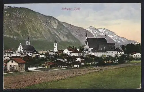 AK Schwaz /Tirol, Teilansicht mit Bergen