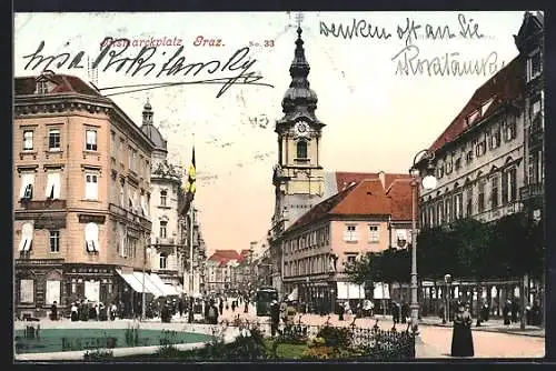 AK Graz, Strassenbahn auf dem Bismarckplatz