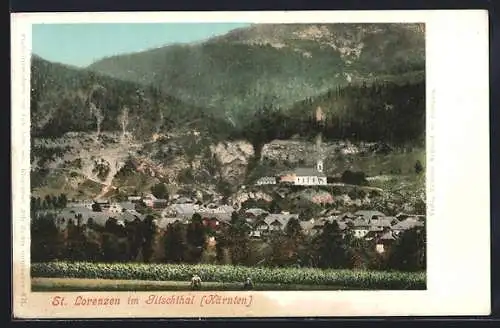 AK St. Lorenzen im Gitschthal, Teilansicht mit Kirche