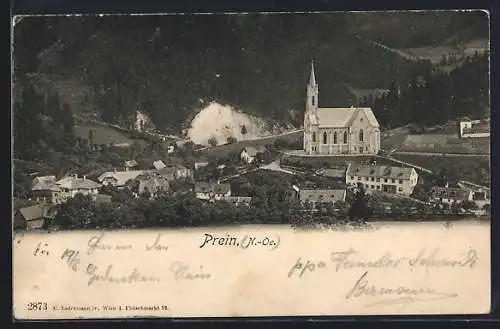 AK Prein /N.-Oe., Ortspartie mit Kirche