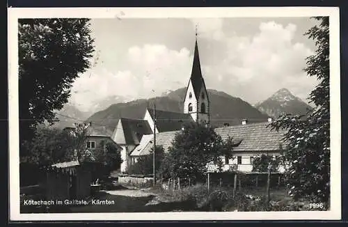 AK Kötschach im Gailtal, Ortspartie mit Kirche