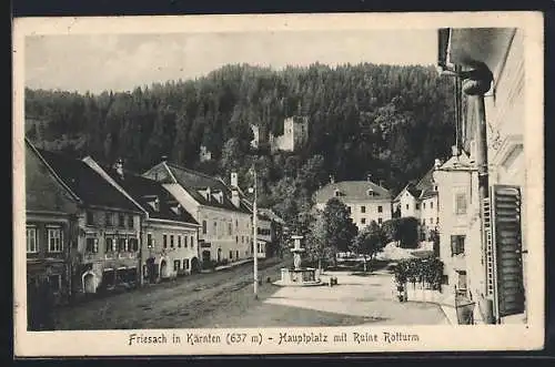 AK Friesach, Der Hauptplatz mit Ruine Rotturm