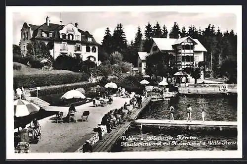 AK Velden a. Wörthersee, Mösslacherstrand mit Hubertushof u. Villa Herzele