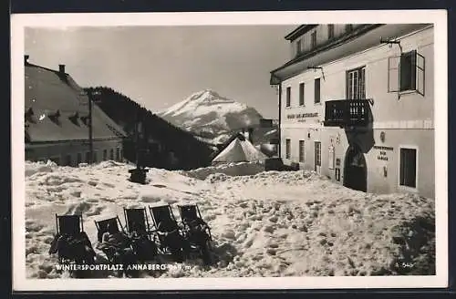 AK Annaberg, Wiener Cafe-Restaurant Alpenheim im Schnee