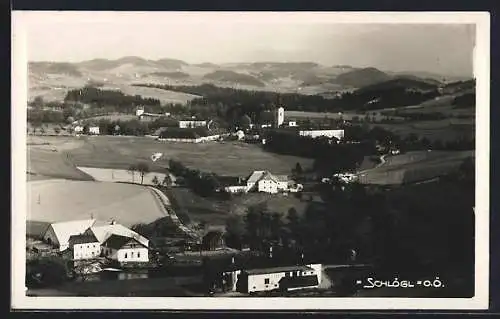 AK Schlägl /O. Ö., Panorama mit Kloster