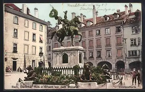 AK Bern, Denkmal Rud. v. Erlach vor dem Münster