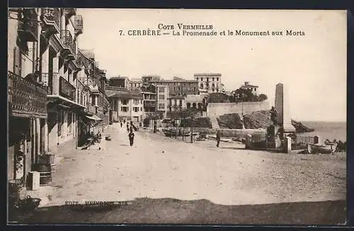 AK Cerbère, La Promenade et le Monument aux Morts