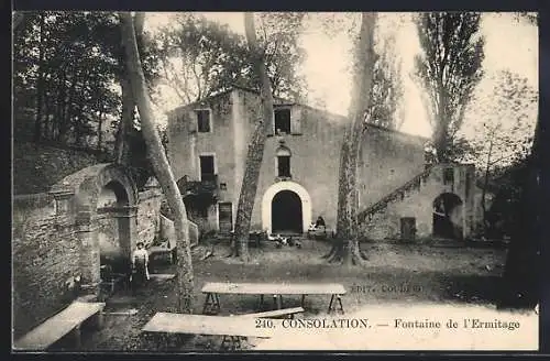 AK Consolation, Fontaine de l`Ermitage et maison environnée d`arbres