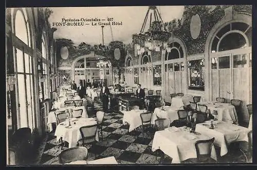 AK Font-Romeu, Intérieur du Grand Hôtel avec tables élégamment dressées