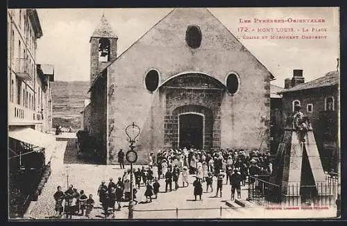 AK Mont-Louis, La Place, l`Église et Monument Dagobert