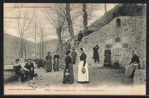 AK Prats-de-Mollo, La Fontaine d`Amour et habitants aux Pyrénées-Orientales