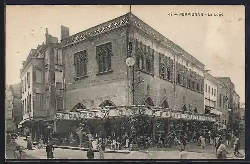 AK Perpignan, La Loge et le Grand Café de France animés