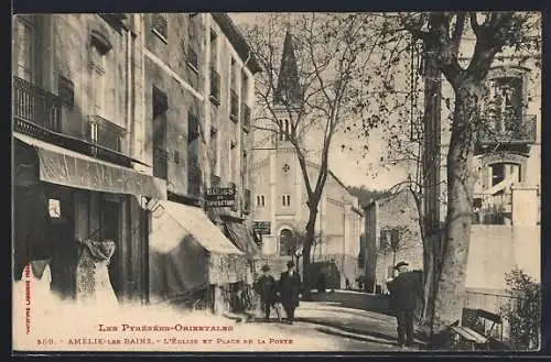 AK Amélie-les-Bains, L`Église et Place de la Poste