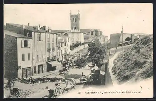 AK Perpignan, Quartier et Clocher Saint Jacques