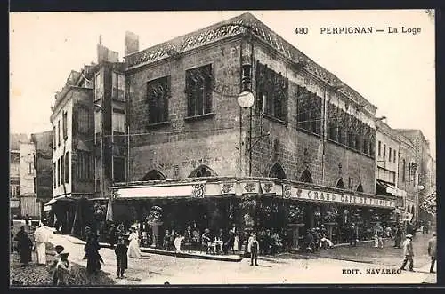 AK Perpignan, La Loge et Grand Café de France animés