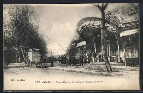 AK Perpignan, Place Arago et le Canigou couvert de Neige