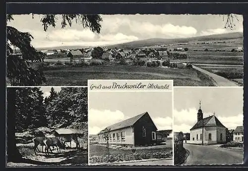 AK Bruchweiler / Hochwald, Gesamtansicht, Kirche und Rehe