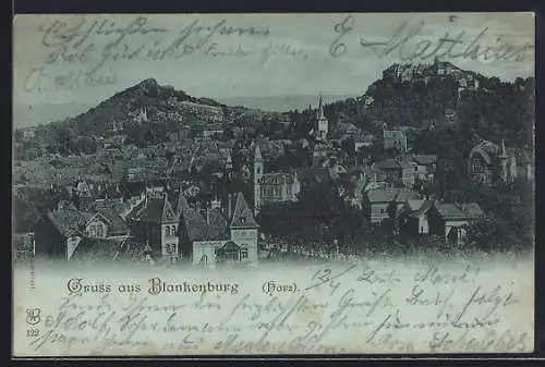 Mondschein-AK Blankenburg /Harz, Teilansicht mit Schloss