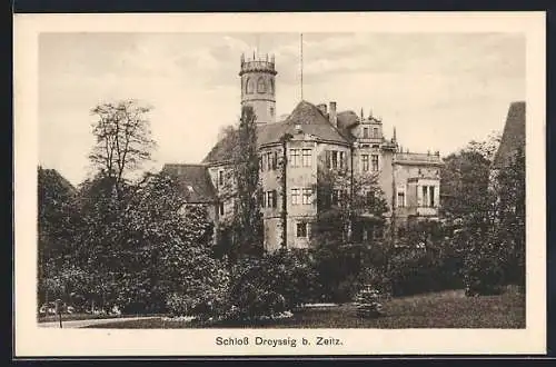 AK Droyssig b. Zeitz, Schloss mit Garten und Turm