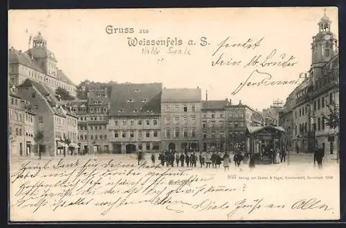 AK Weissenfels a. S., Marktplatz mit Geschäften