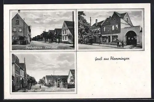 AK Flemmingen / Naumburg, Dorfstrasse Oberdorf und Unterdorf