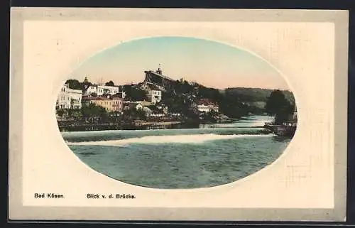 Präge-AK Bad Kösen, Blick von der Brücke auf den Ort, Passepartout