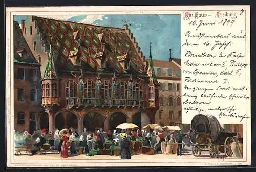 Künstler-AK Heinrich Kley: Freiburg, Menschen am Raufhaus auf dem Markt