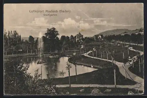 AK Mosbach / Baden, Stadtgarten mit Fontaine