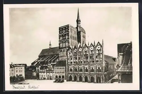 AK Stralsund, Rathaus aus der Vogelschau